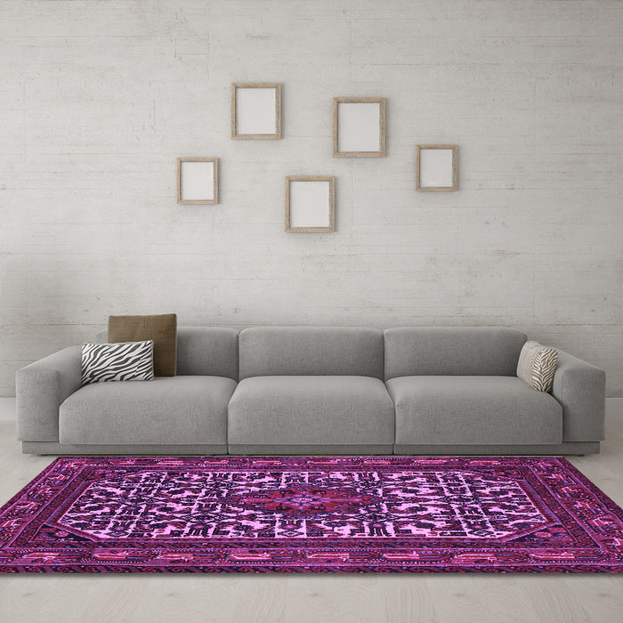Machine Washable Persian Purple Traditional Area Rugs in a Living Room, wshtr2324pur