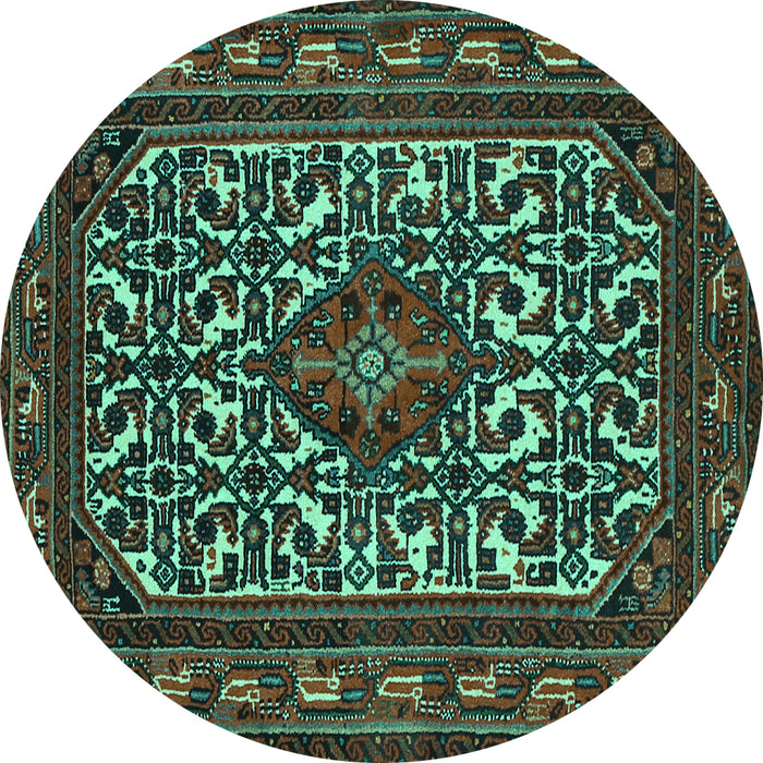 Round Machine Washable Persian Turquoise Traditional Area Rugs, wshtr2324turq