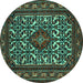 Round Machine Washable Persian Turquoise Traditional Area Rugs, wshtr2324turq