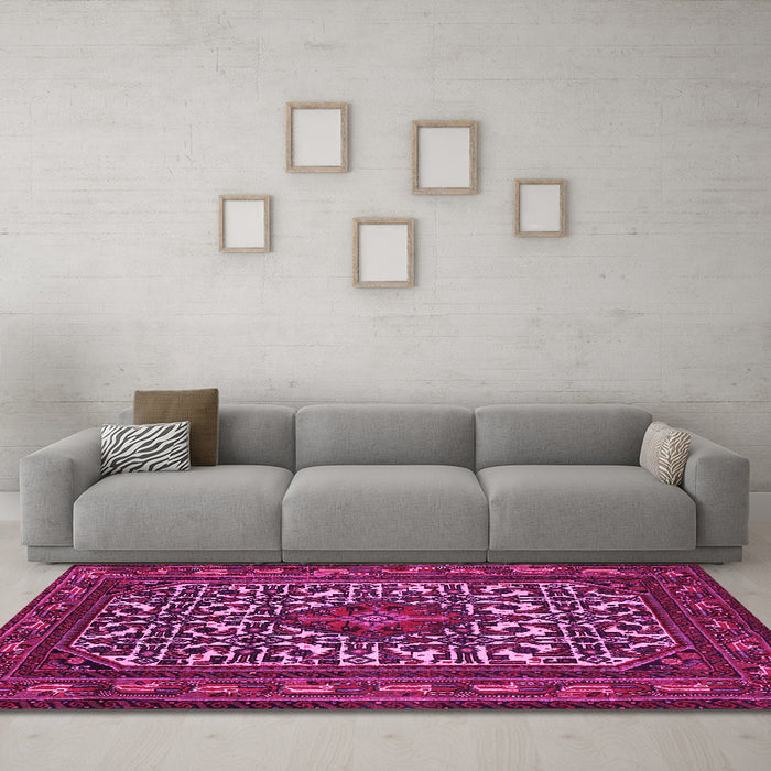 Machine Washable Persian Pink Traditional Rug in a Living Room, wshtr2324pnk