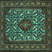 Square Machine Washable Persian Turquoise Traditional Area Rugs, wshtr2324turq