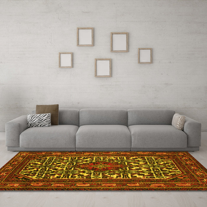 Machine Washable Persian Yellow Traditional Rug in a Living Room, wshtr2324yw