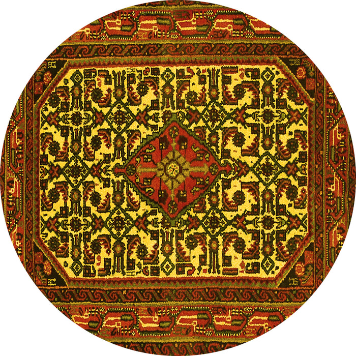 Round Machine Washable Persian Yellow Traditional Rug, wshtr2324yw