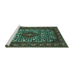 Sideview of Machine Washable Persian Turquoise Traditional Area Rugs, wshtr2324turq