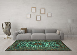 Machine Washable Persian Turquoise Traditional Area Rugs in a Living Room,, wshtr2324turq