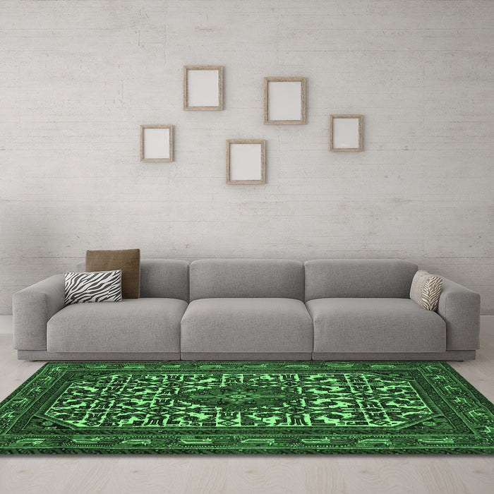 Machine Washable Persian Emerald Green Traditional Area Rugs in a Living Room,, wshtr2324emgrn