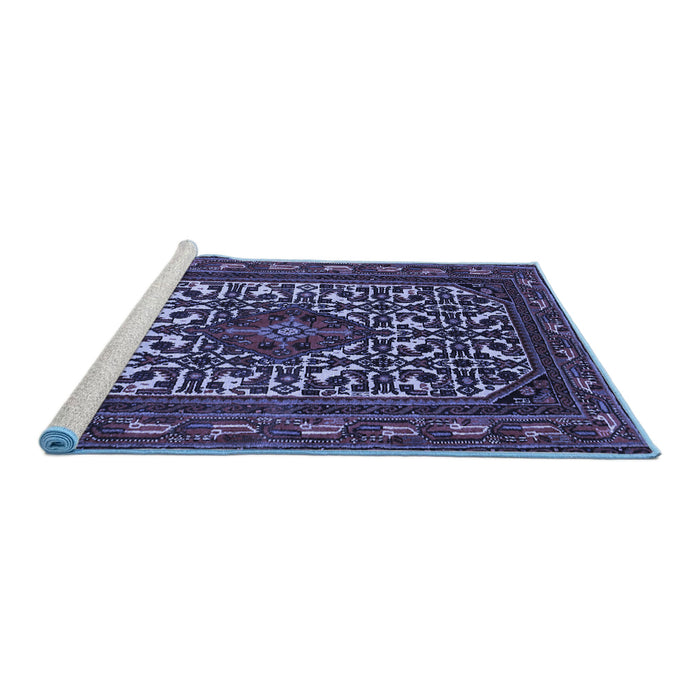 Sideview of Machine Washable Persian Blue Traditional Rug, wshtr2324blu