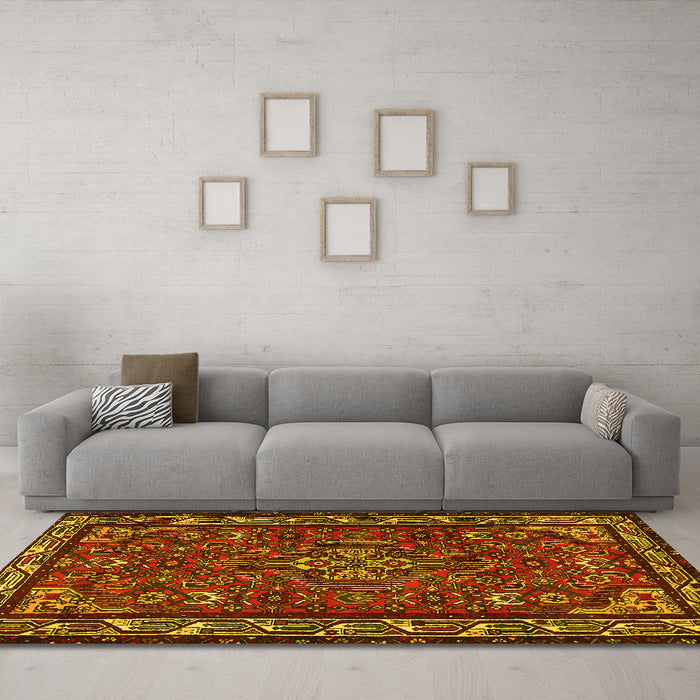 Machine Washable Persian Yellow Traditional Rug in a Living Room, wshtr2325yw