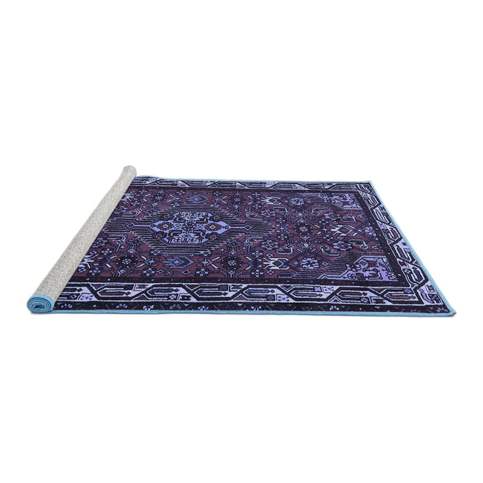 Sideview of Machine Washable Persian Blue Traditional Rug, wshtr2325blu