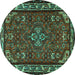 Round Machine Washable Persian Turquoise Traditional Area Rugs, wshtr2325turq