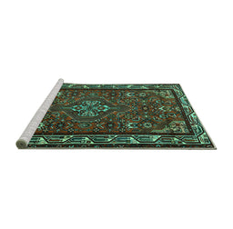 Sideview of Machine Washable Persian Turquoise Traditional Area Rugs, wshtr2325turq