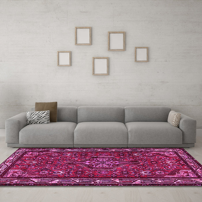 Machine Washable Persian Pink Traditional Rug in a Living Room, wshtr2325pnk
