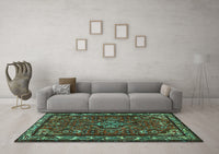 Machine Washable Persian Turquoise Traditional Rug, wshtr2325turq