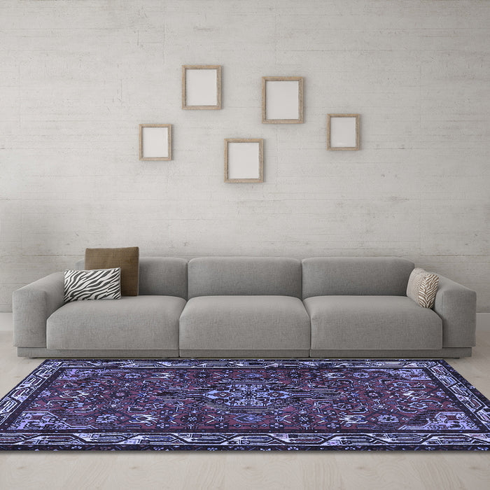Machine Washable Persian Blue Traditional Rug in a Living Room, wshtr2325blu