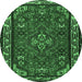 Round Machine Washable Persian Emerald Green Traditional Area Rugs, wshtr2325emgrn