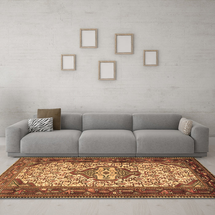Machine Washable Persian Brown Traditional Rug in a Living Room,, wshtr2326brn
