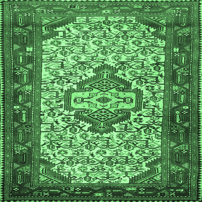 Square Machine Washable Persian Emerald Green Traditional Area Rugs, wshtr2326emgrn
