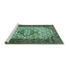 Sideview of Machine Washable Persian Turquoise Traditional Area Rugs, wshtr2326turq