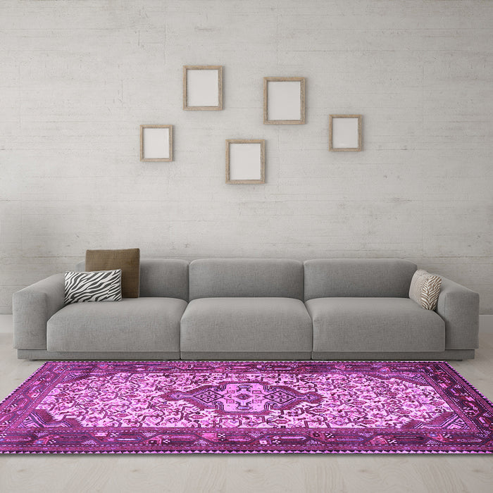 Machine Washable Persian Purple Traditional Area Rugs in a Living Room, wshtr2326pur