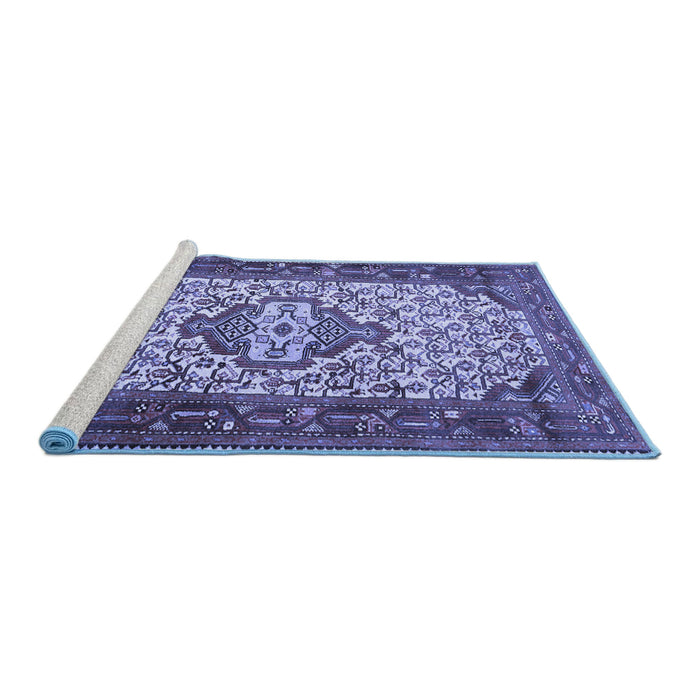 Sideview of Machine Washable Persian Blue Traditional Rug, wshtr2326blu