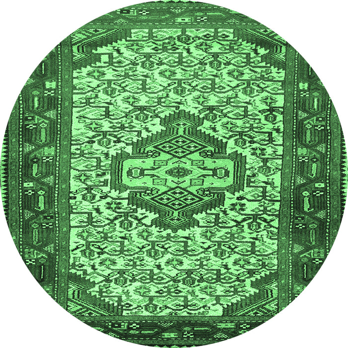 Round Persian Emerald Green Traditional Rug, tr2326emgrn