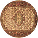 Round Persian Brown Traditional Rug, tr2326brn
