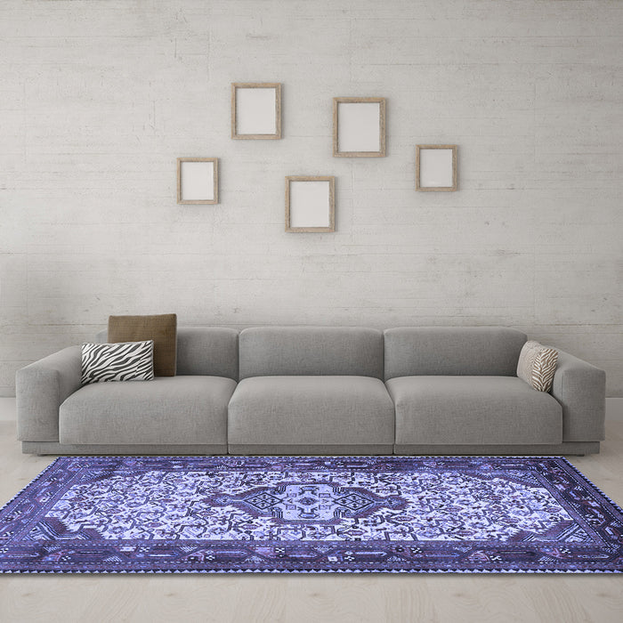 Machine Washable Persian Blue Traditional Rug in a Living Room, wshtr2326blu