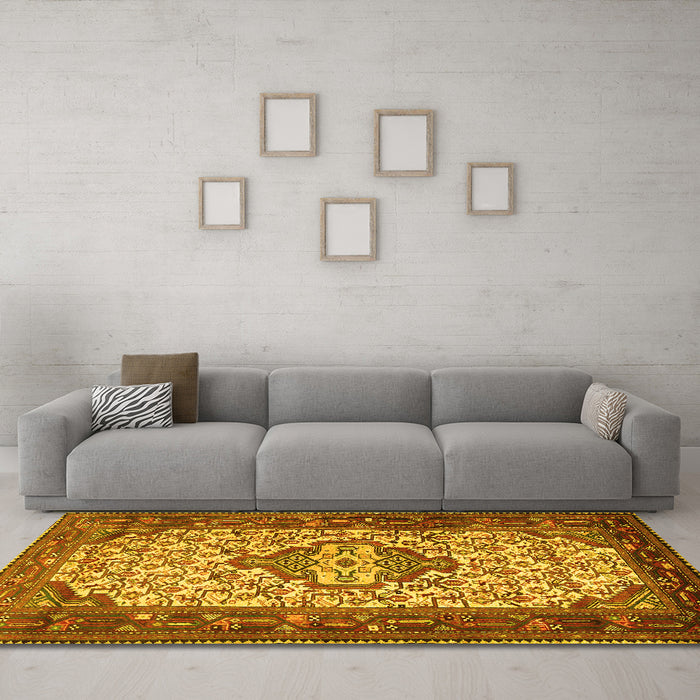 Machine Washable Persian Yellow Traditional Rug in a Living Room, wshtr2326yw