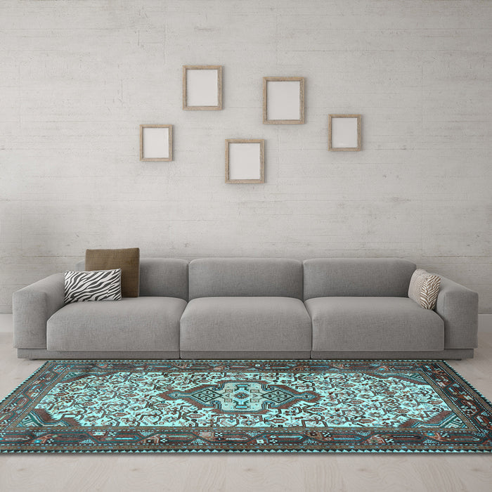 Machine Washable Persian Light Blue Traditional Rug in a Living Room, wshtr2326lblu