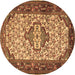 Round Machine Washable Persian Brown Traditional Rug, wshtr2326brn