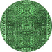 Round Machine Washable Persian Emerald Green Traditional Area Rugs, wshtr2327emgrn