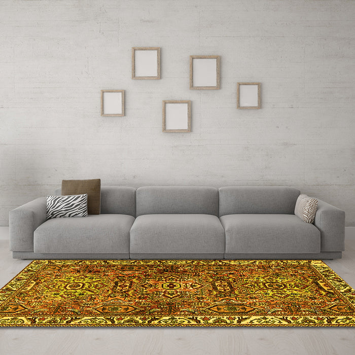 Machine Washable Persian Yellow Traditional Rug in a Living Room, wshtr2327yw