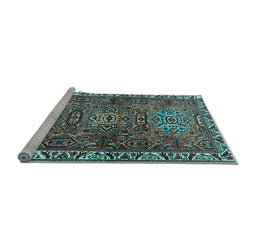 Sideview of Machine Washable Persian Light Blue Traditional Rug, wshtr2327lblu