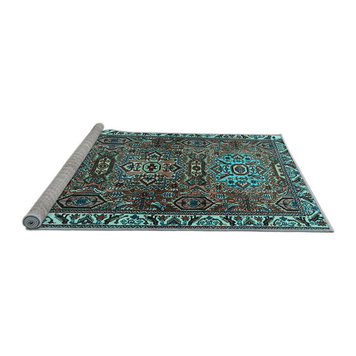 Sideview of Machine Washable Persian Light Blue Traditional Rug, wshtr2327lblu