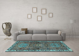 Machine Washable Persian Light Blue Traditional Rug in a Living Room, wshtr2327lblu
