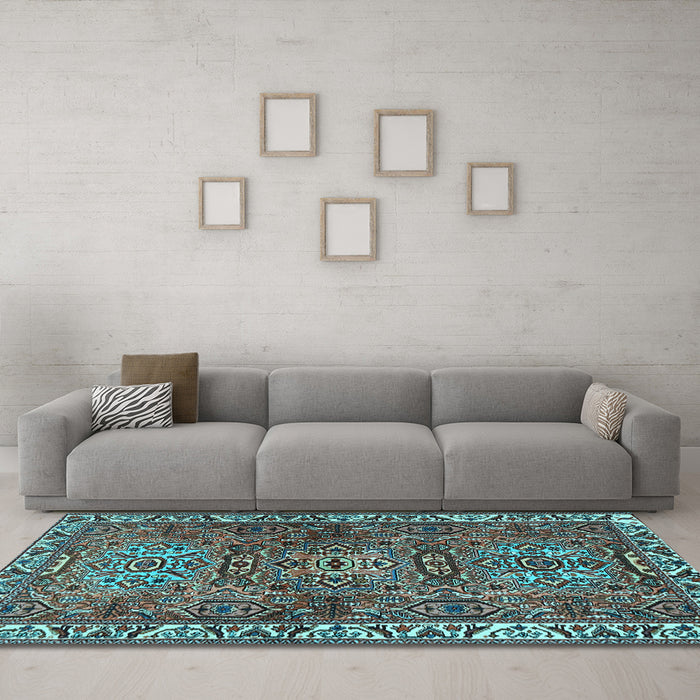 Machine Washable Persian Light Blue Traditional Rug in a Living Room, wshtr2327lblu