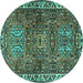 Round Machine Washable Persian Turquoise Traditional Area Rugs, wshtr2327turq