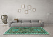 Machine Washable Persian Turquoise Traditional Area Rugs in a Living Room,, wshtr2327turq