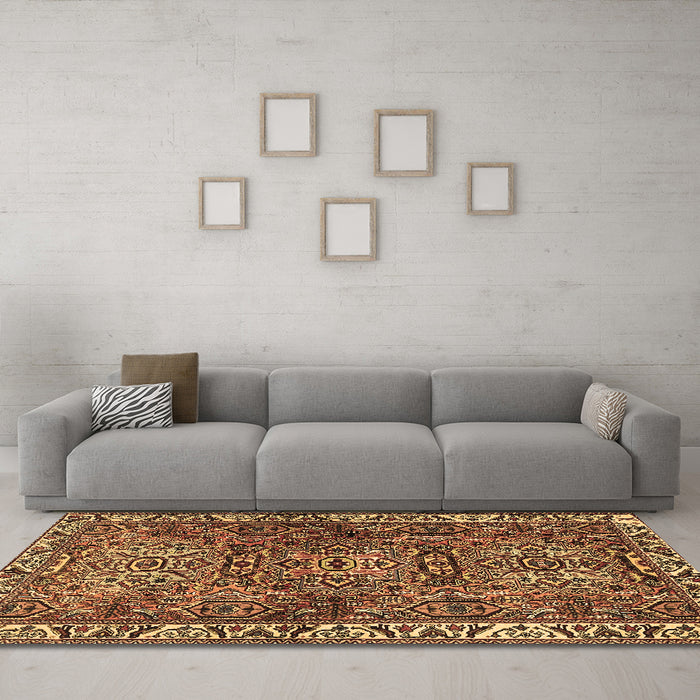 Machine Washable Persian Brown Traditional Rug in a Living Room,, wshtr2327brn