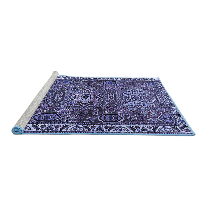 Sideview of Machine Washable Persian Blue Traditional Rug, wshtr2327blu