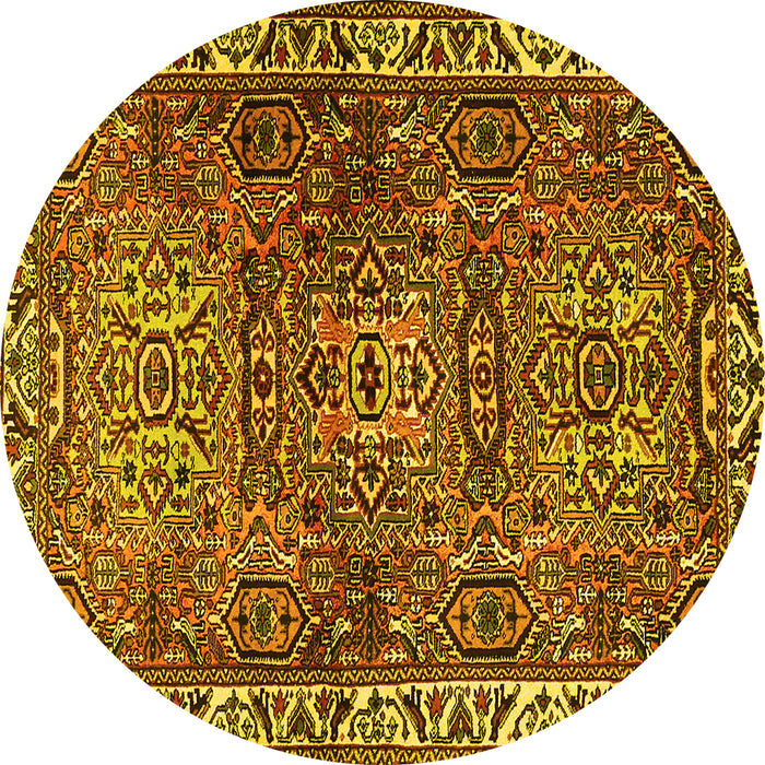 Round Machine Washable Persian Yellow Traditional Rug, wshtr2327yw