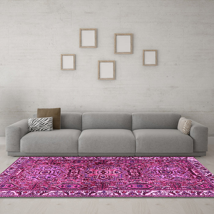 Machine Washable Persian Pink Traditional Rug in a Living Room, wshtr2327pnk