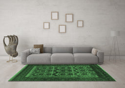Machine Washable Southwestern Emerald Green Country Area Rugs in a Living Room,, wshtr2328emgrn