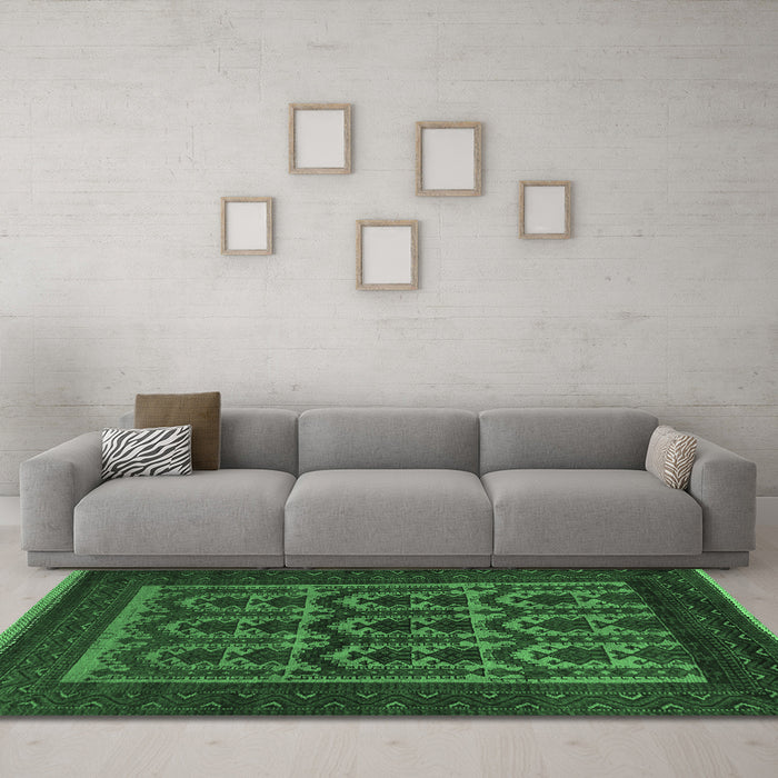 Machine Washable Southwestern Emerald Green Country Area Rugs in a Living Room,, wshtr2328emgrn