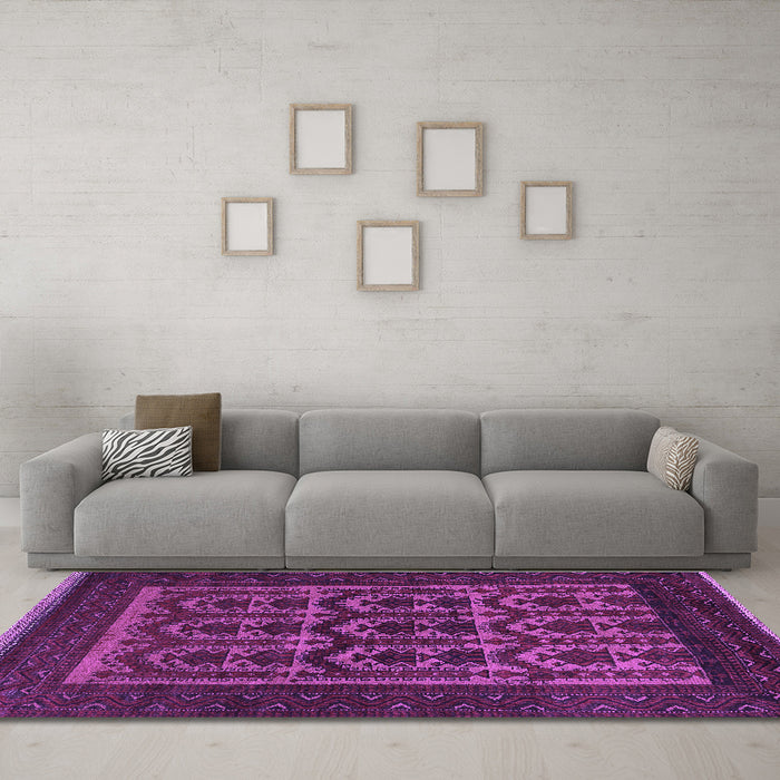 Machine Washable Southwestern Purple Country Area Rugs in a Living Room, wshtr2328pur