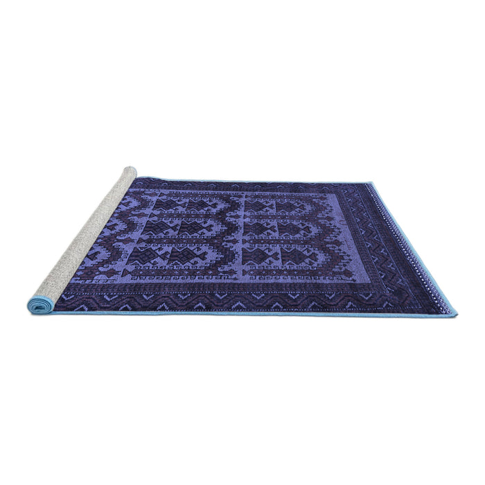 Sideview of Machine Washable Southwestern Blue Country Rug, wshtr2328blu