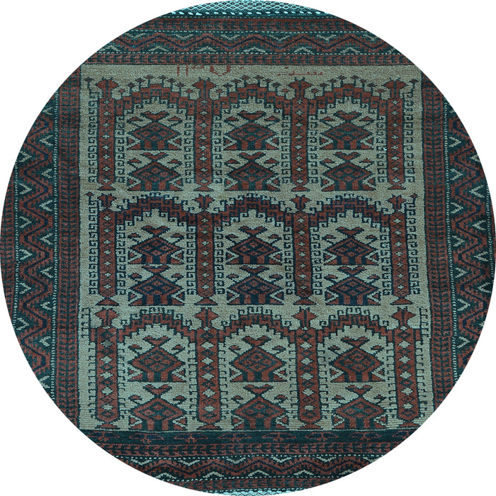 Round Machine Washable Southwestern Light Blue Country Rug, wshtr2328lblu
