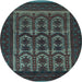 Round Machine Washable Southwestern Light Blue Country Rug, wshtr2328lblu