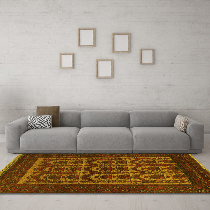 Machine Washable Southwestern Yellow Country Rug in a Living Room, wshtr2328yw