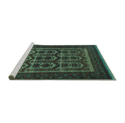 Sideview of Machine Washable Southwestern Turquoise Country Area Rugs, wshtr2328turq
